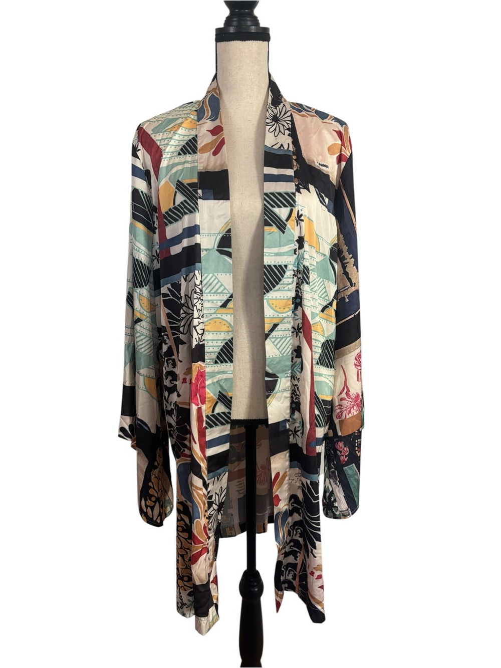 SHEIN Multicolor Geometric & Floral Open Front Kimono